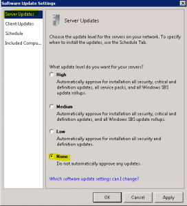 Disable WSUS Updates on SBS Server