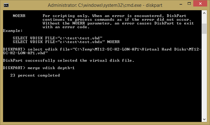 Merging a Hyper-V child VHD/VHDX differencing disks with the